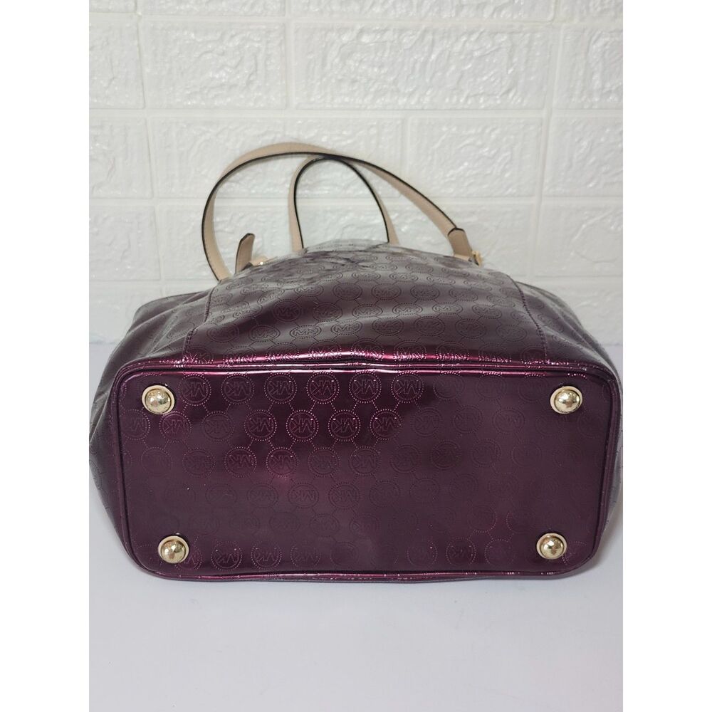 Michael Kors Jet Set East West Tote Plum Gold Hardware Signature Mobwife Shopper - Picture 7 of 15